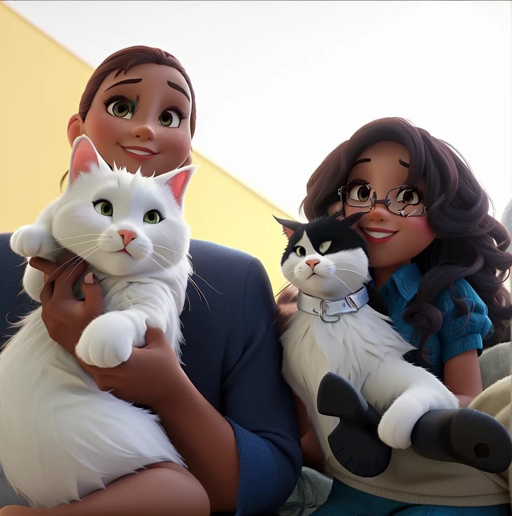 Casal estilo disney, 1 gata peluda branca, 1 gata frajola peluda, selfie