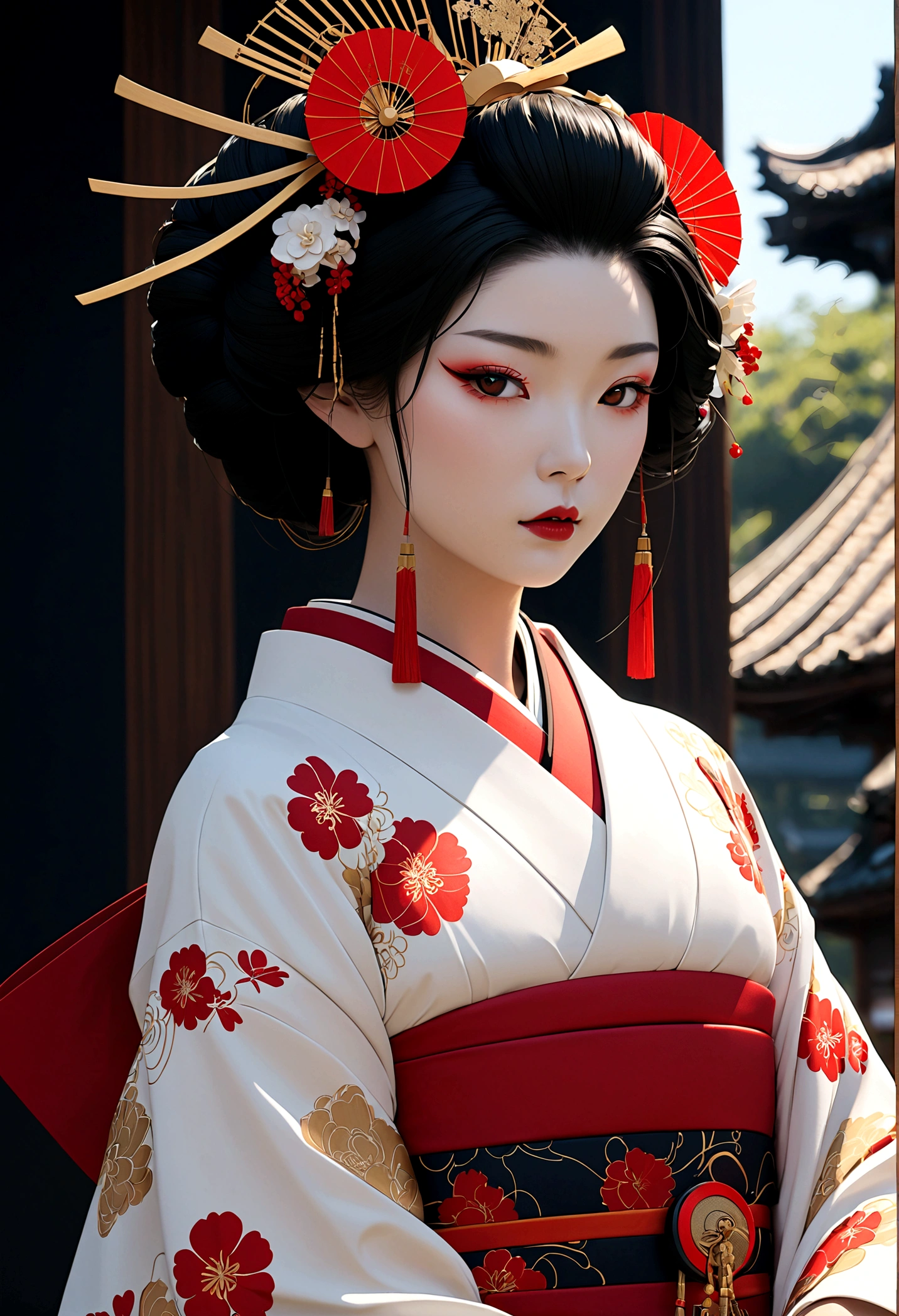 masterpiece, best quality, Extremely detailed,((geisha)) ,Cybernetics,Cybernetics部件,Line Art