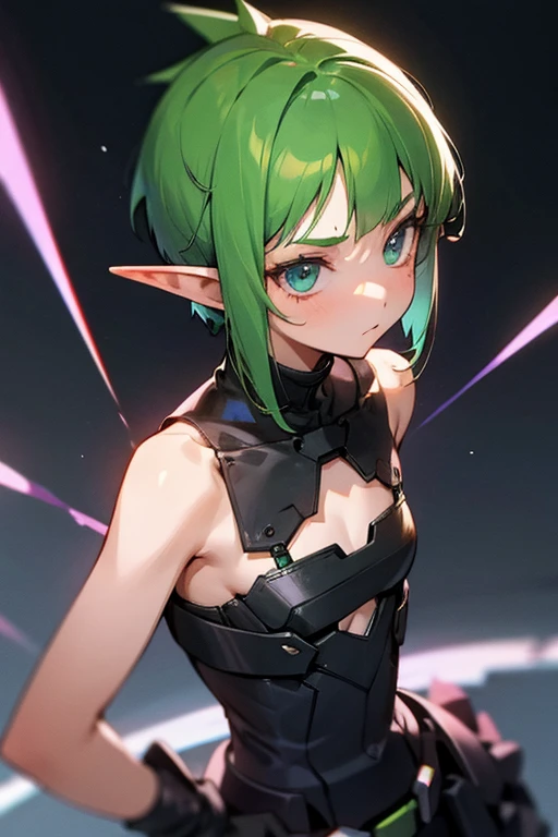 10 year old girl, elf,agedown, flat chest, neon green mohawk haircut