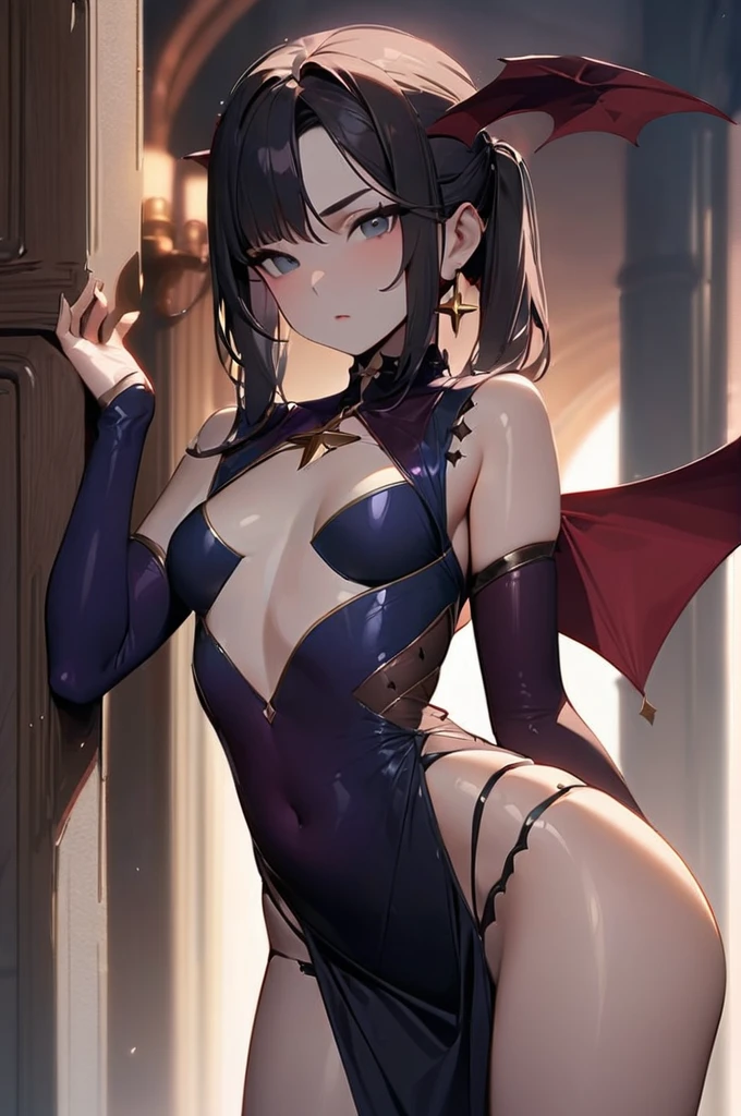 ((Best quality)), ((masterpiece)), (detailed), ((masterpiece)), ((high quality)), mona, seductive look, small breasts, large hips, succubus, cowboy shot, look at viewer, sexy, erotic