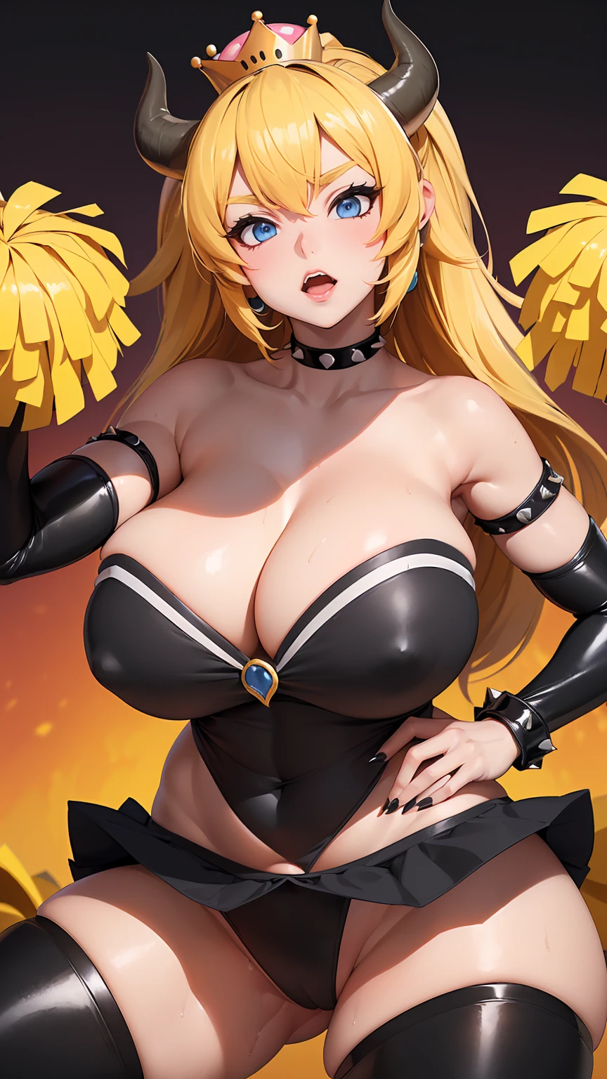 (best quality). (Ultra Detalhado). (1girl), Olhando para o Viewer. (Antecedentes detalhados). belos olhos detalhados. rosto delicado e bonito. (high saturation), seios grandes, droopy breasts, (((sexy black cheerleader outfit))), (((gigantic breasts))), (((sexy legs))), (((sexy breasts)))