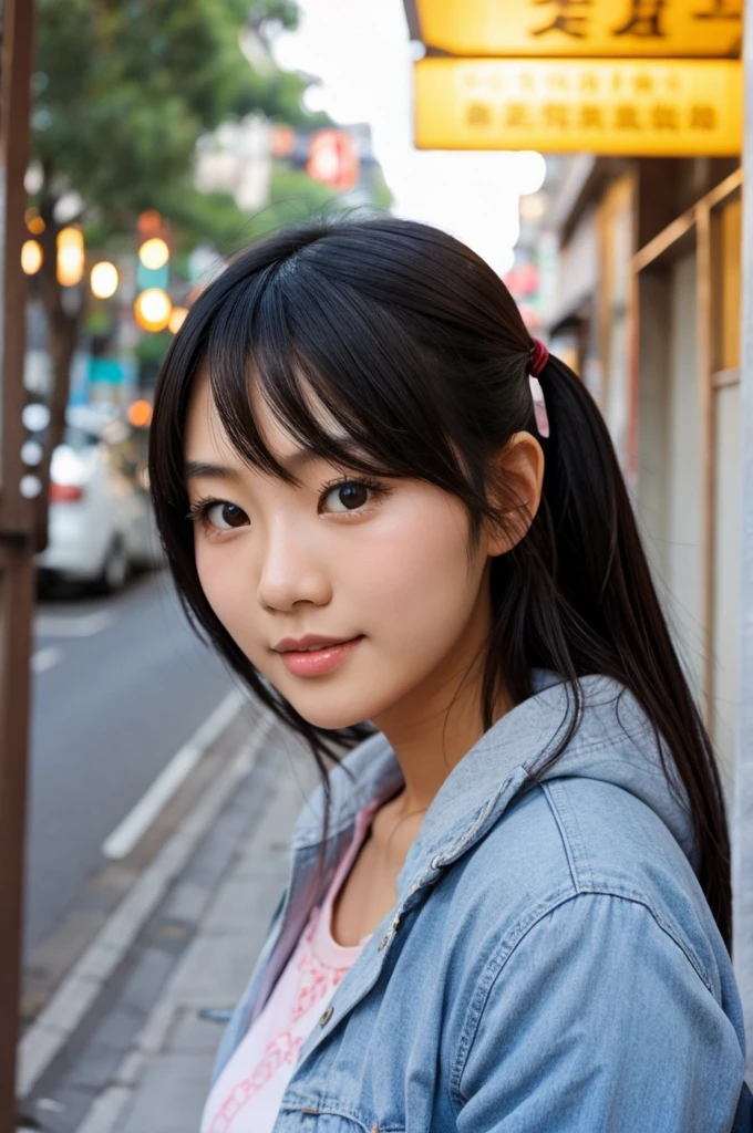 A beautiful Japanese woman with a greasy, glossy face.