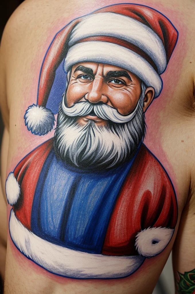 crea un dibujo de un santa claus mamadismo tatuado de pepsi