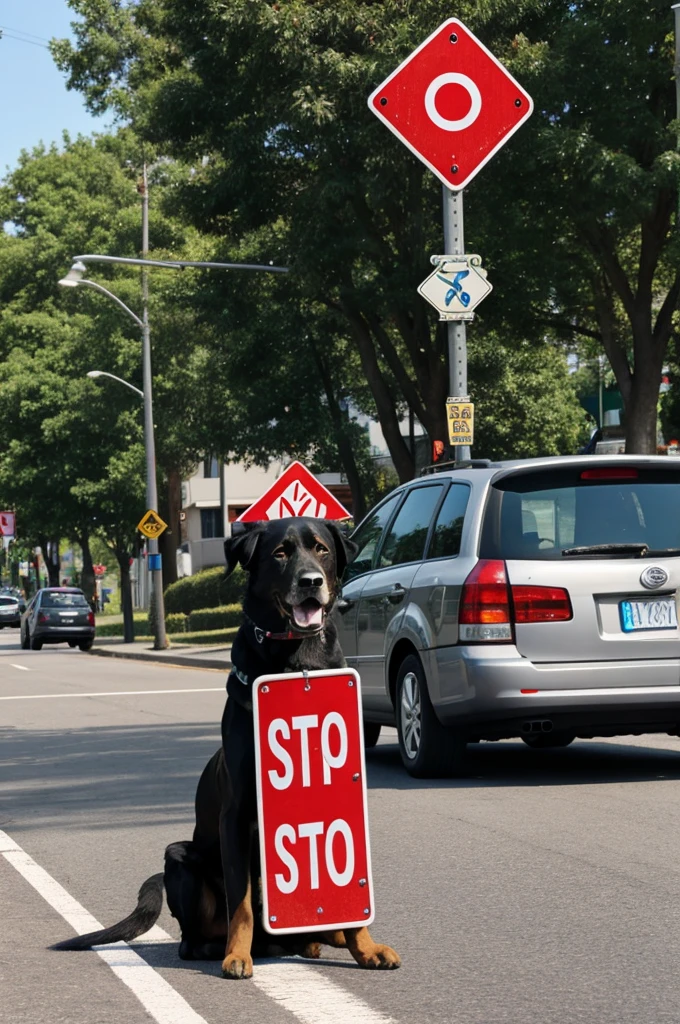 Traffic dog with a stop sign