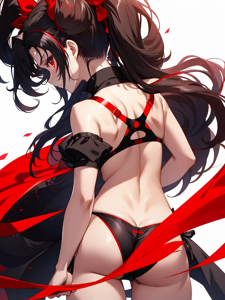 Tohsaka Rin、Back View, bikini、UHD, retina, masterpiece, ccurate, anatomically correct, textured skin, super detail, high details, high quality, best quality, highres, 4K