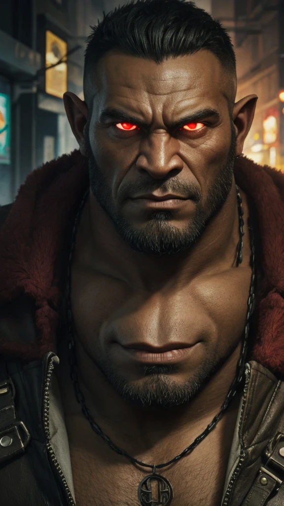 portrait orc warrior, in street cyberpunk