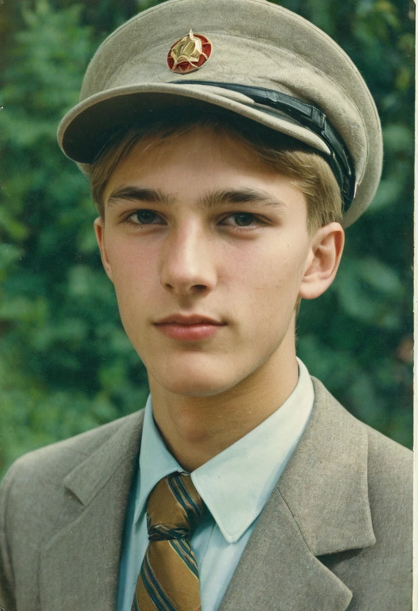 color photo. Male 20 years old. Portrait photo from a graduation album in the USSR in the 1980s Highly detailed