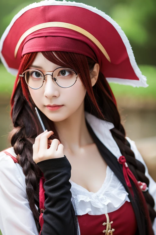 highest quality、masterpiece、High sensitivity、High resolution、detailed、Glasses、Shyly、Female pirate、Cosplay
