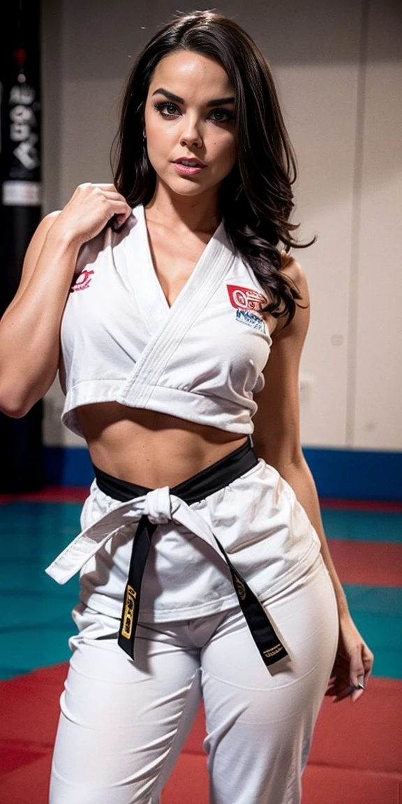 EU. roupa: Dillion Harper turns heads in a sleek and powerful judoka outfit. Traditional gi molds to your athletic physique, showing your strength and agility. With a white top and crispy pants, A roupa exala um senso de disciplina e respeito. completando o visual, Ela amarra a faixa preta na cintura, symbolizing his mastery in the martial art. EUEU. corpo:  Dillion Harper  cativa com seu olhar focado, Determined expression, e um corpo tonificado que complementa perfeitamente o traje do judoca, cabelo loiro, cabelo longo. EUEUEU. EUmage: Uma high resolution, dynamic portrait capturing Dillion Harper&#39;s commanding presence in stunning judoka attire,olhando para o espectador, Obra de arte, melhor qualidade, altamente detalhado, (olhos lindos e detalhados), (rosto lindo e detalhado), corpo feminino perfeito, (melhor qualidade), (ultra-detalhado), (obra de arte), (high resolution), (original), (the extremely detailed CG Unity 8K wallpapers).