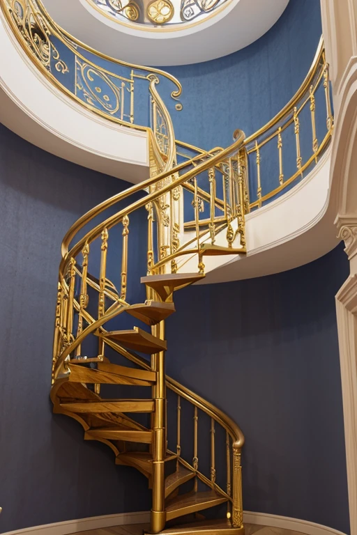 helical spiral staircase, blue and gold, ornate, detailed --v 6.0
