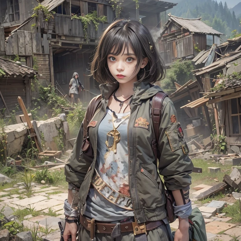 (masterpiece, highest quality, 1 girl, alone) In the ruins of the zombie apocalypse, 美しいアメリカの金髪の十代のto be born存者, ( Half Body Shot, There are many freckles on the face, Slim figure, Messy hair with short sides, Hazel green eyes), I&#39;m tired but I won&#39;Resistant, Discover the secret sanctuary village, A ray of hope in a world devastated by despair. Her Journey, Involving risk and loss, Lead her to this hidden haven, A place where safety and the promise of new beginnings await... Surrounded by the revival of nature, The sanctuary stands as a lush oasis in the middle of a desolate landscape.., Its very existence is a testament to the resilience and tenacity of humankind.. When she crossed the line, Her relief is palpable.., Her face is、Even in the darkest times, Hope can find its way to prosperity. This moment、It captures the essence of hope in the face of adversity.。, to be bornき残るための戦いにおいて, The human spirit is indomitable, 16k, Ultra-high resolution.Realistic, Ultra-high resolution, to be born, Sanctuary Village in the background