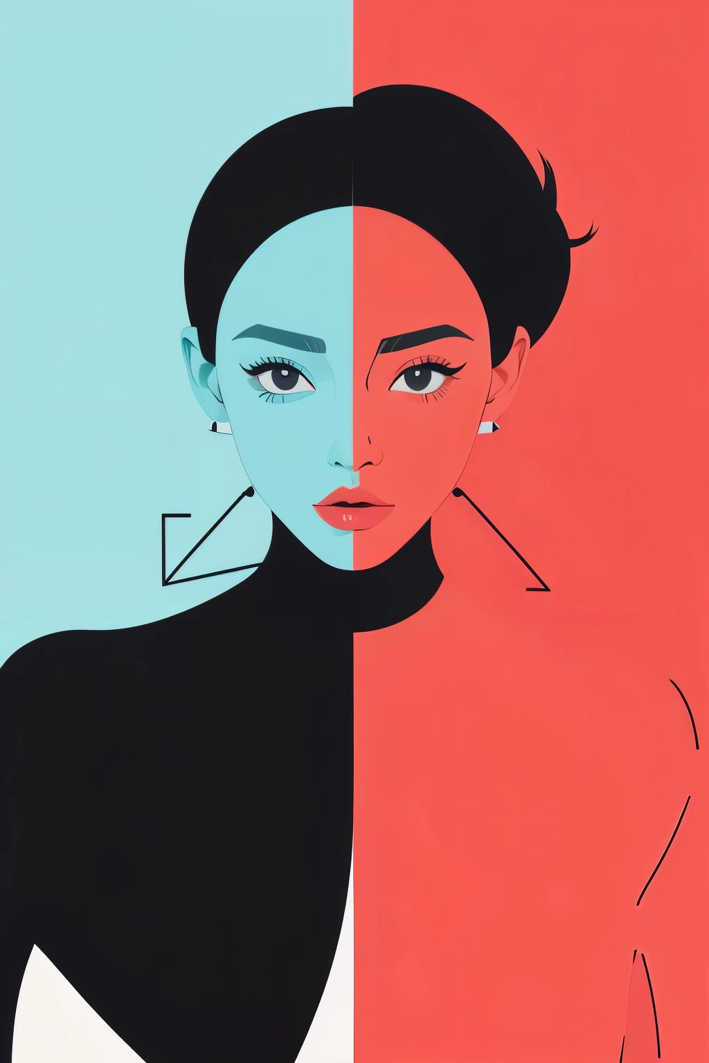 absurd, high quality, very detailed, (1 woman:1.3), cute rest
, color blocking, bold contrast, geometric shapes, Flat color, Minimalist design, Contemporary Aesthetics, striking visual
