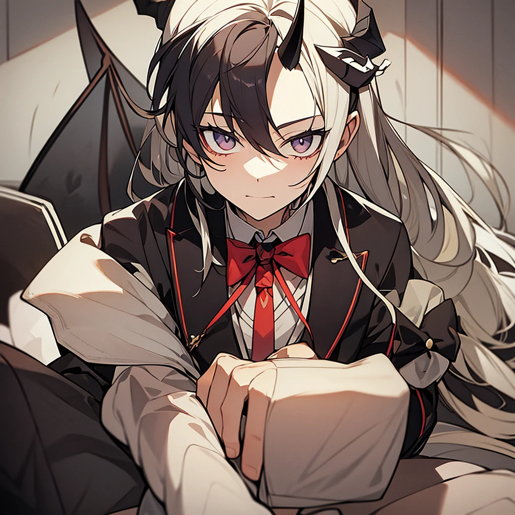 A half-angel, half-demon boy with horns on his head linked to a high school girl 