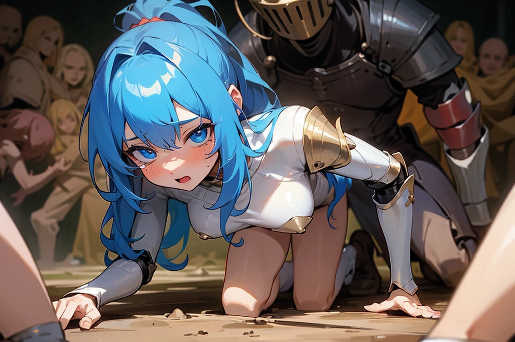 Proud knights defeated by thugs, humiliatingly raped, creampied, and then dumped, crying and stunned
, large amount of semen, blood from the defloration running down her thighs
, on all fours, blonde with blue eyes, blue hair with blue eyes, light red hair, ruby-like eyes, destroyed armor, clothes torn to the point of nakedness, hair in a ponytail, adorable features, sweet slightly curly hair