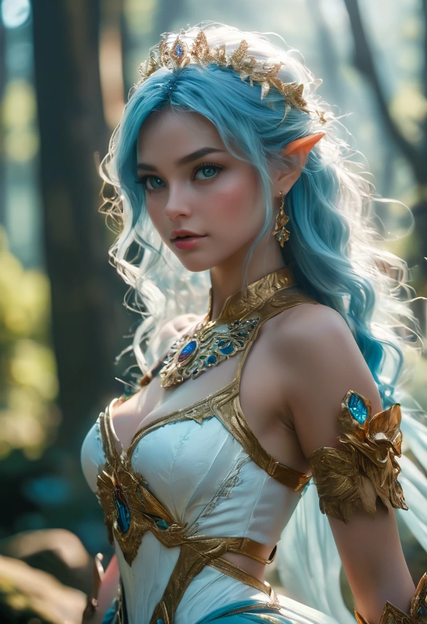 (best quality,4k,8k,highres,masterpiece:1.2), ultra-detailed, (realistic,photorealistic,photo-realistic:1.37),(we-000020:1.2), (ultra photoRealistic:1.3), the highest quality, ((Realistic)), high quality, Super detailed, ((Realistic beautiful face)), ((Realistic skin texture)), ((Realistic toned body)), ((Sexy pose)) (the highest quality:1.1), (figure:1.05), (One dark elf girl:1.05), (cute:1.05), (Beautiful fine details:1.05), (Cinematic Light:1.1), Light blue highlights, Pink hair all over, One girl, cute tyrant portrait, Aqua Hair, hyper detailed bright eyes, long eyelashes, White Dress, Temple, Viewer forest warcraft landscape view, (detailed dark skin:1.4)