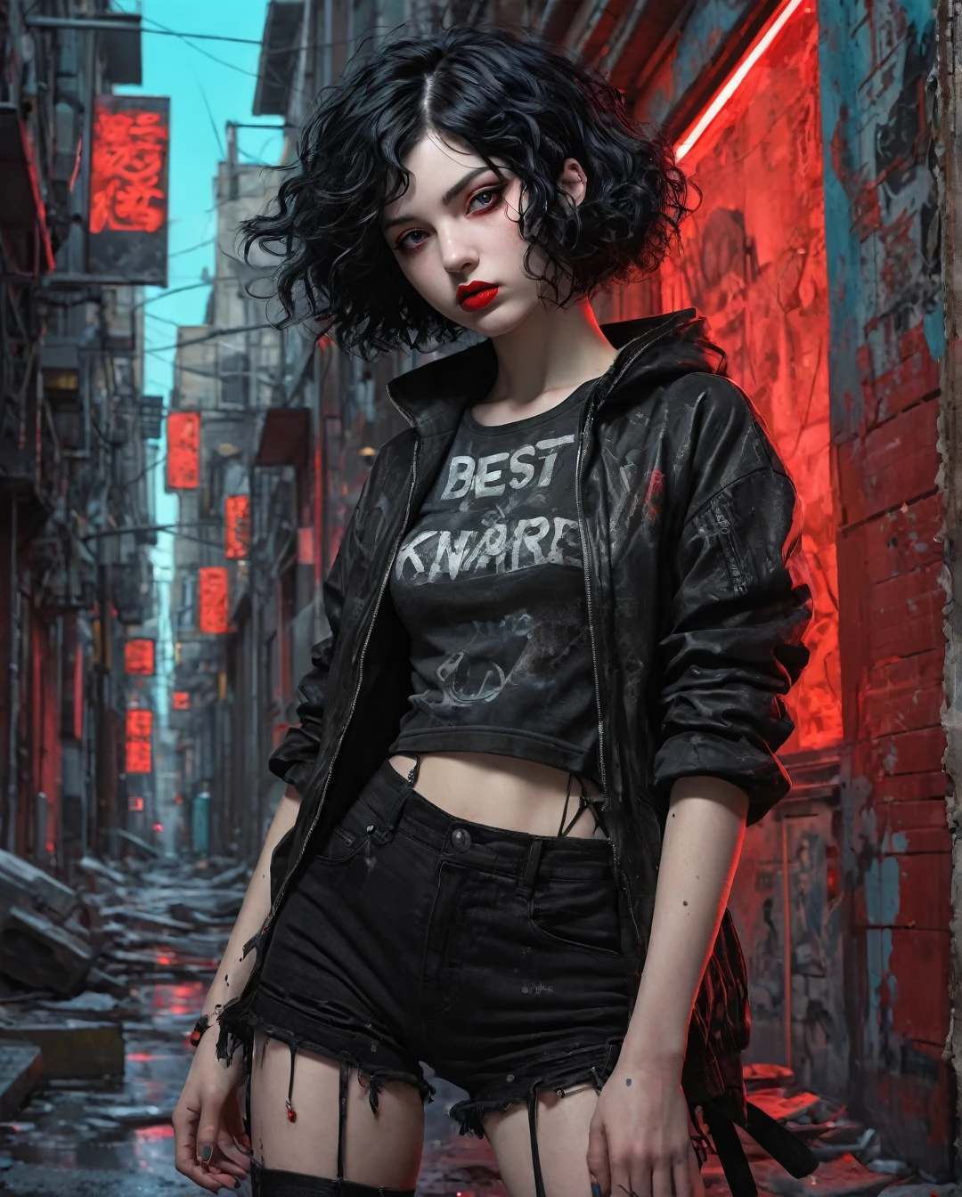 a full-body, high-resolution anime style of a rebellious teenage female goth with short curly black hair, thin face, intense red lips, gothic fashion, inspired by the works of Yoshiaki Kawajiri, vibrant and edgy, with dramatic lighting and dynamic composition, maximalist art, by Moebius and Hariton Pushwagner, (ambient occlusion, masterful, beautiful), poster art, bold lines, hyper detailed, expressive, award winning, (landscape:1.4), (intricate details, masterpiece, best quality:1.4), looking at viewer, dynamic pose, wide angle view, in the style of nicola samori , futuristic style, sleek, ultra modern, high tech, ornate by Moebius and by Marc Simonetti, clean lines, geometric shapes, Minimalist color scheme of red and cyan
mkitdecy, rust, cracks brutalism, style by Tom Jung and Drew Struzan and Tim and Greg Hildebrandt, ((style by artgerm and Greg Manchess and Ilya Kuvshinov))