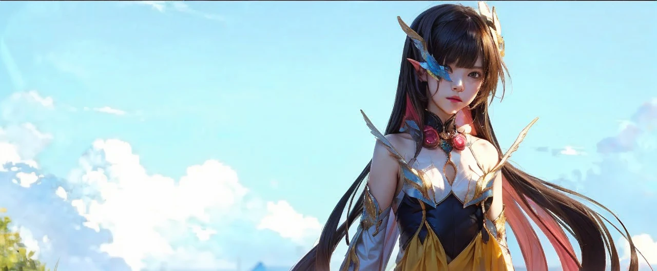 ((masterpiece, best quality, detailed)), 1girl, colerful lighting, deedlit, elf, Blond long Hair, looking at viewer, cute, Portrait, varies multi etc. --v 6 --s 1000 --c 20 --q 20 --chaos 100