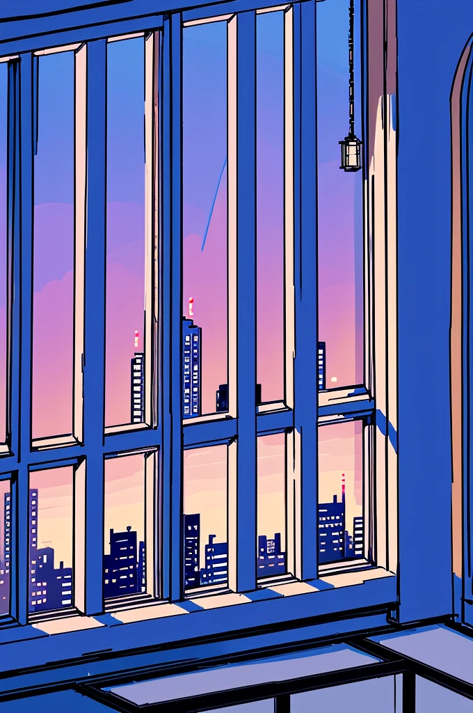 Pixel Art，Third floor interior，Night outside the window
