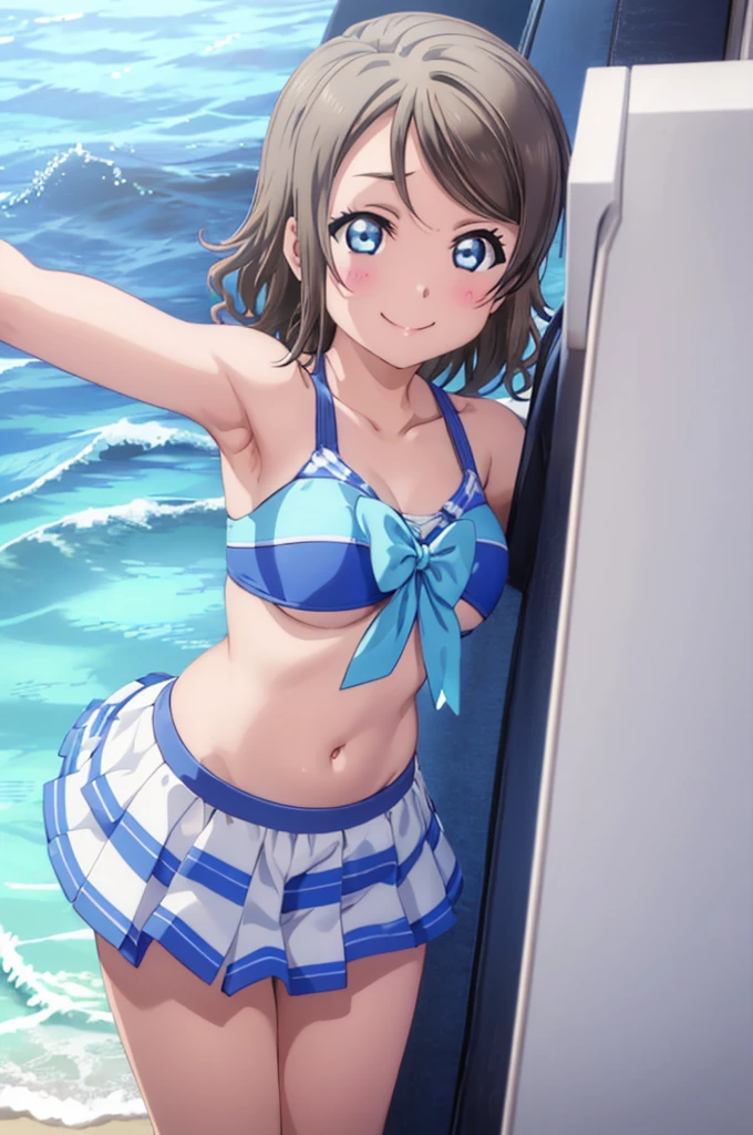 (((pixel-perfect, detail-perfect))), solo, 1girl, you watanabe, eyes azzur, smile, bikini, summer beach, armpit, big filesize, ultra High Qality