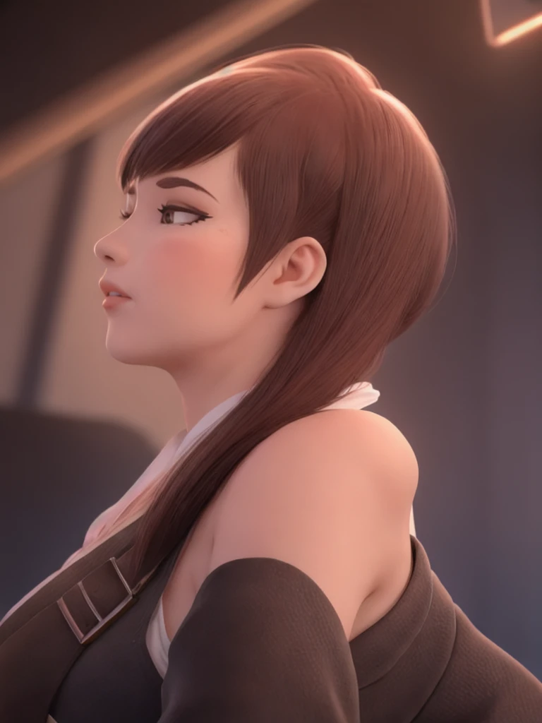 DVA from Overwatch without mech, a beautiful woman with short brown hair in a ponytail, very big round glasses, high quality refelctions, reflections on glasses, volumetric lighting, wearing a plain white t-shirt, in her bedroom on her bed, 1 girl solo, cinematic lighting, high resolution, physically-based rendering, extremely detailed, 8k, volumetric lighting, hyperrealistic, detailed facial features, masterpiece, intricate details, upper body, nsfw, gaming setup in background, high quality, cinematic