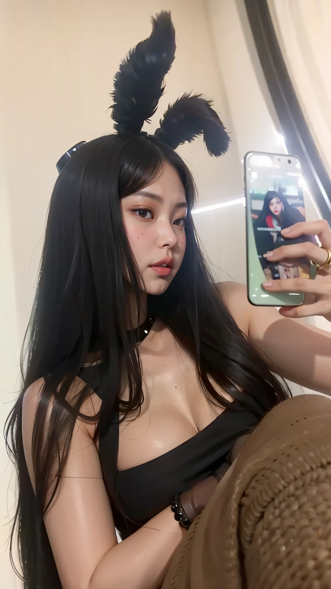 Jenni Blackpink de cabelo cacheado HD with cute lips and huge, an Asian adult woman , beautiful hair, Arms pretty , seios grandes , fleshy lips, olhos bonitos, olhos bem bonitos, 