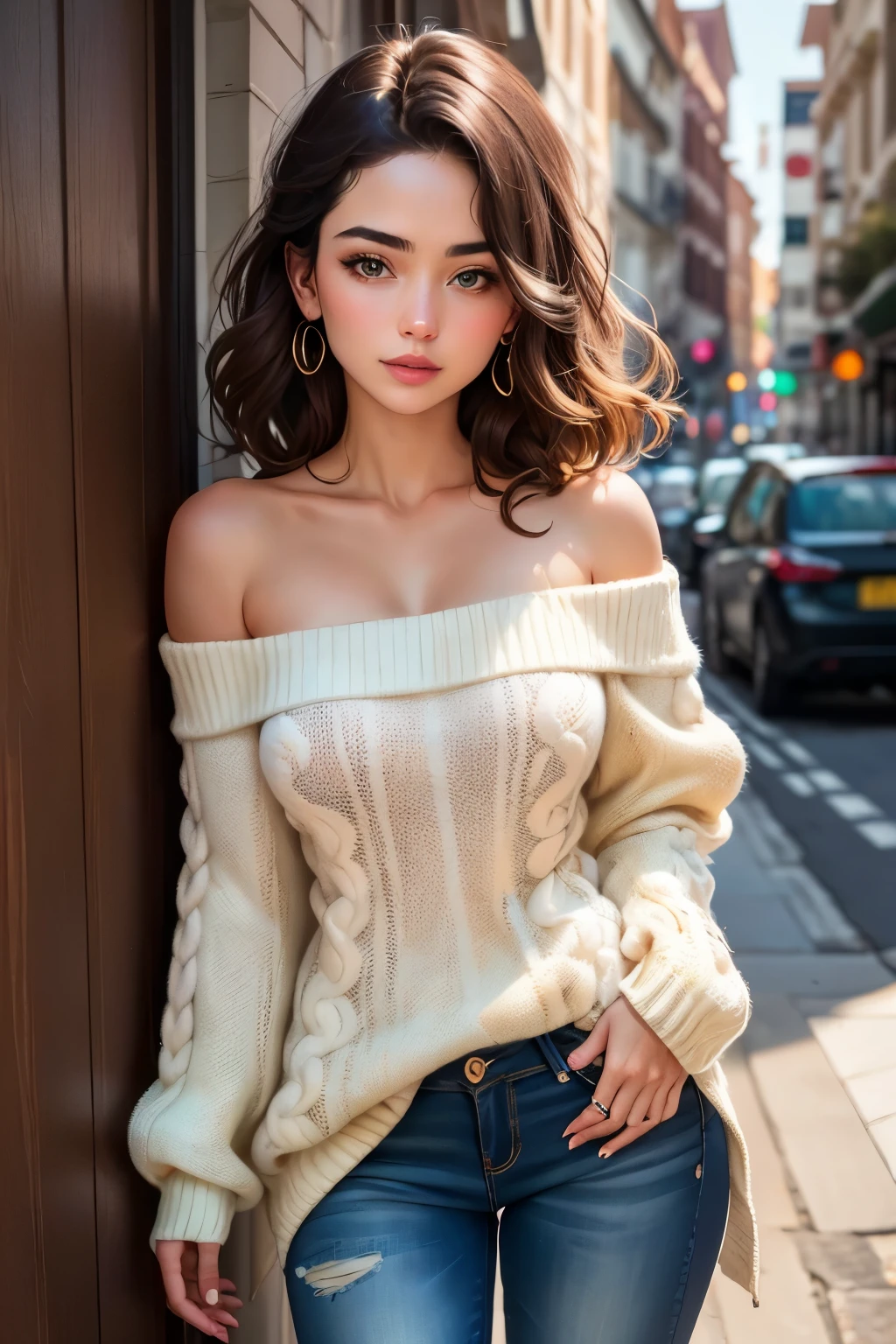 ((best quality)), ((masterpiece)), (detailed), 1girl, off-shoulder sweater,