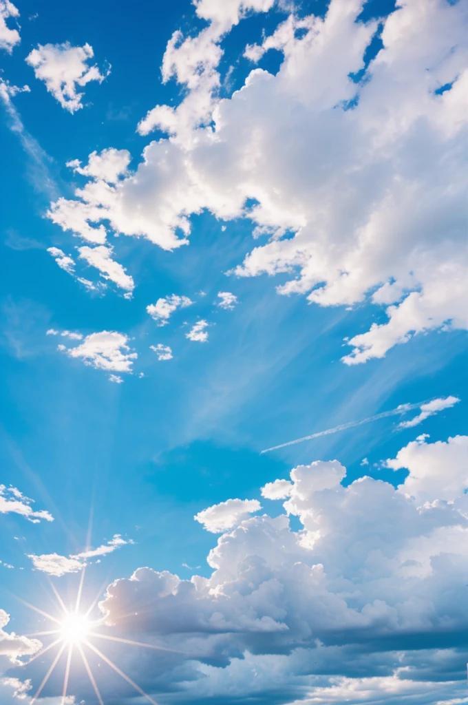 Fondo: Un cielo azul brillante con nubes blancas.
En el centro: Una cruz de madera iluminada por un rayo de sol.