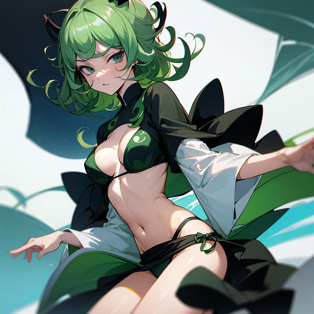 Create an ultra-detailed, best quality, high-resolution masterpiece depicting an umbral elemental with an  anime girl figure seeping with green energy perfect shadows, high quality shading, photorealistic, Fukua, dark skin, Fukua- Skullgirls