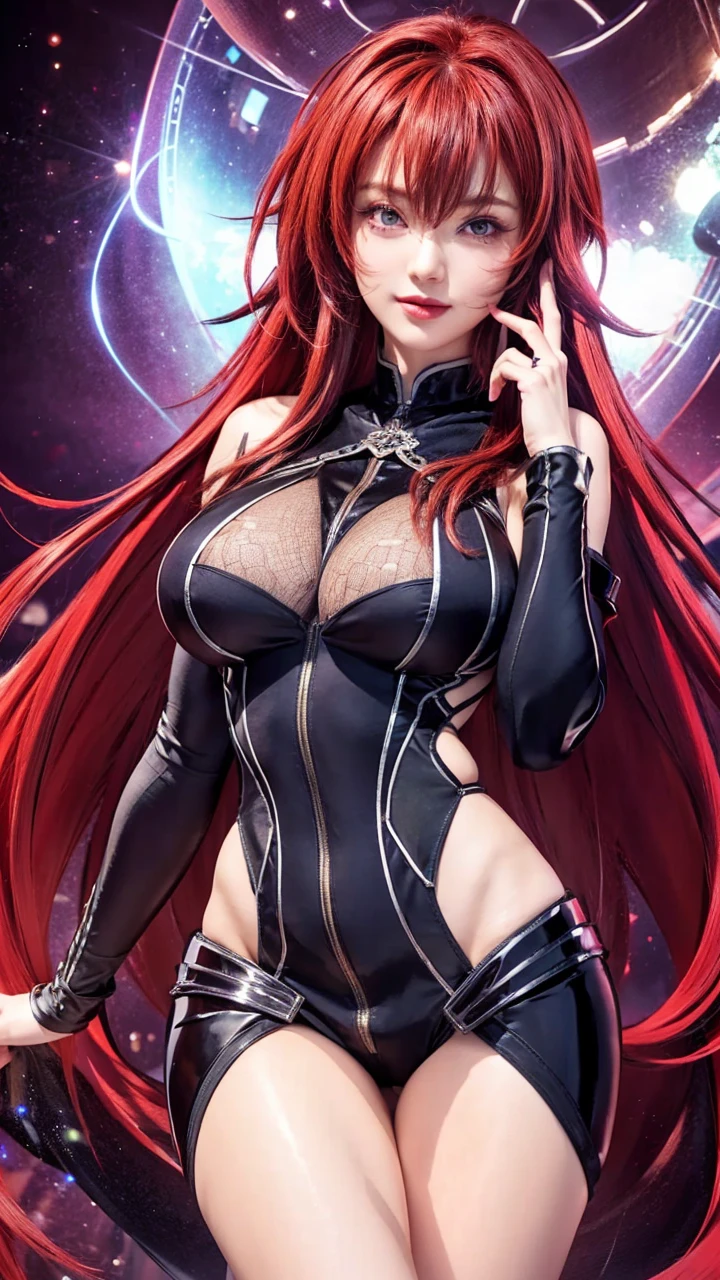 1girl, solo, rias gremory, looking at viewer, smile, upper body, detailed face, beautiful detailed eyes, beautiful detailed lips, exquisite detail, masterpiece, hyper detailed, 8k, photorealistic, cinematic lighting, dramatic lighting, intricate details, vibrant colors, rich colors, fantasy art, digital art