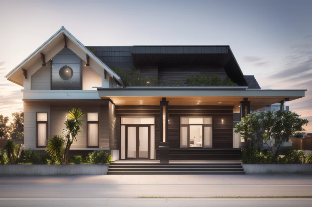 a rendering of a modern house with a front porch and a covered porch, exterior design, overall architectural design, contemporary house, arhitectural shot, beautifully detailed render, neotraditional modern, front view dramatic, pristine and clean design, residential design, clean and pristine design, beautiful rendering, beatiful house, one house, very realistic render, concept house, modern house