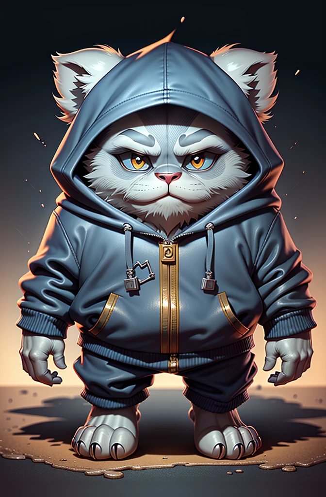 Bipedal creature resembling a silver monkey, dark blue cape and hood, Gold trim, protruding legs, Floating like magic, masutepiece, Top Quality