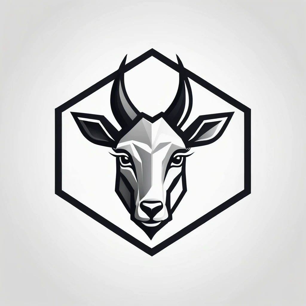 goat logo design. with a geometric style, flat, without color gradations, with neat shapes in black and white, monochrome