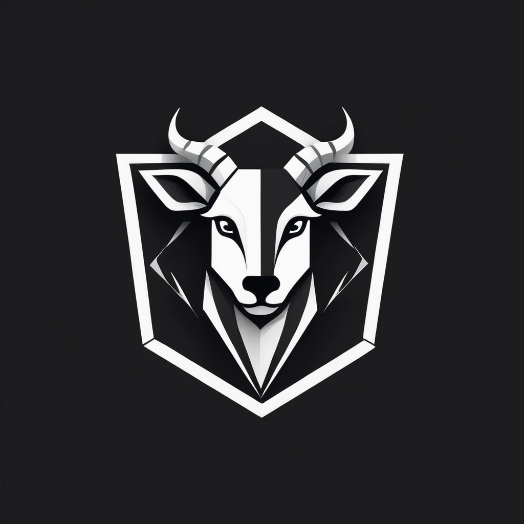 goat logo design. with a geometric style, flat, without color gradations, with neat shapes in black and white, monochrome