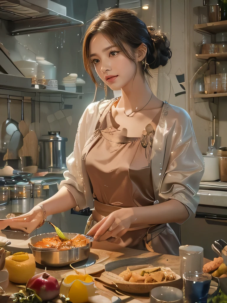 8k, masterpiece, RAW photo, best quality, photorealistic, extremely detailed CG unity 8k wallpaper, Depth of field, Cinematic Light, Lens Flare, Ray tracing, (extremely beautiful face, beautiful lips, beautiful eyes), intricate detail face, ((ultra detailed skin)) 1girl, ((Beautiful Silky satin Violet T-shirt )), ((Beautiful Silky satin Violet Above knee length skirt)), in the dark, deep shadow, pretty korean girl, kpop idol, 1 girl, (very slim slender fit-muscled body:1.3), ((looking at viewer)),(big smile:1.3), (fashion city night, dark night, (neon sign), (blurred background), fashion street night),(without people in the background:1.3), beautiful earrings, bracelets, necklace, pantyhose, clear eyes, (pale skin), (big eyes), face forward, ((upper body shot)), (looking at viewer:1.3) very slim, medium breasts, (Ultra-realistic, gazing at viewer), (hight resolution), (8K), (ighly detailed), (Brown hair, short-hair), (Show the navel), (Slim body)