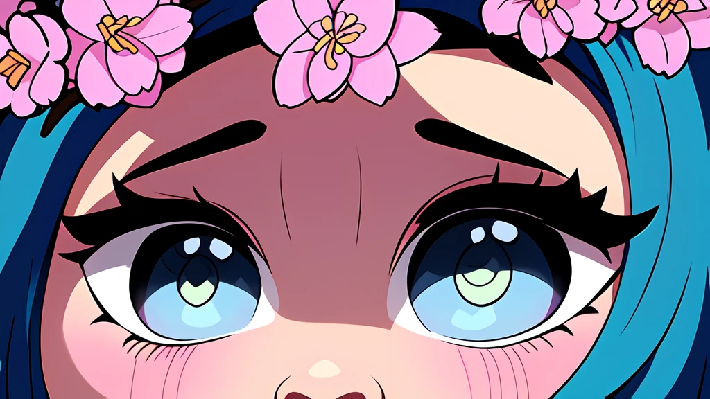 Create 6 emotes with same size, just the face of a girl with blue hair and green eyes, first image she is happy, second image she is sad, third image she is in love, fourth image she is furious, fifth image she is giving a kiss, sixth image she is crying, all images she is looking for the camera.