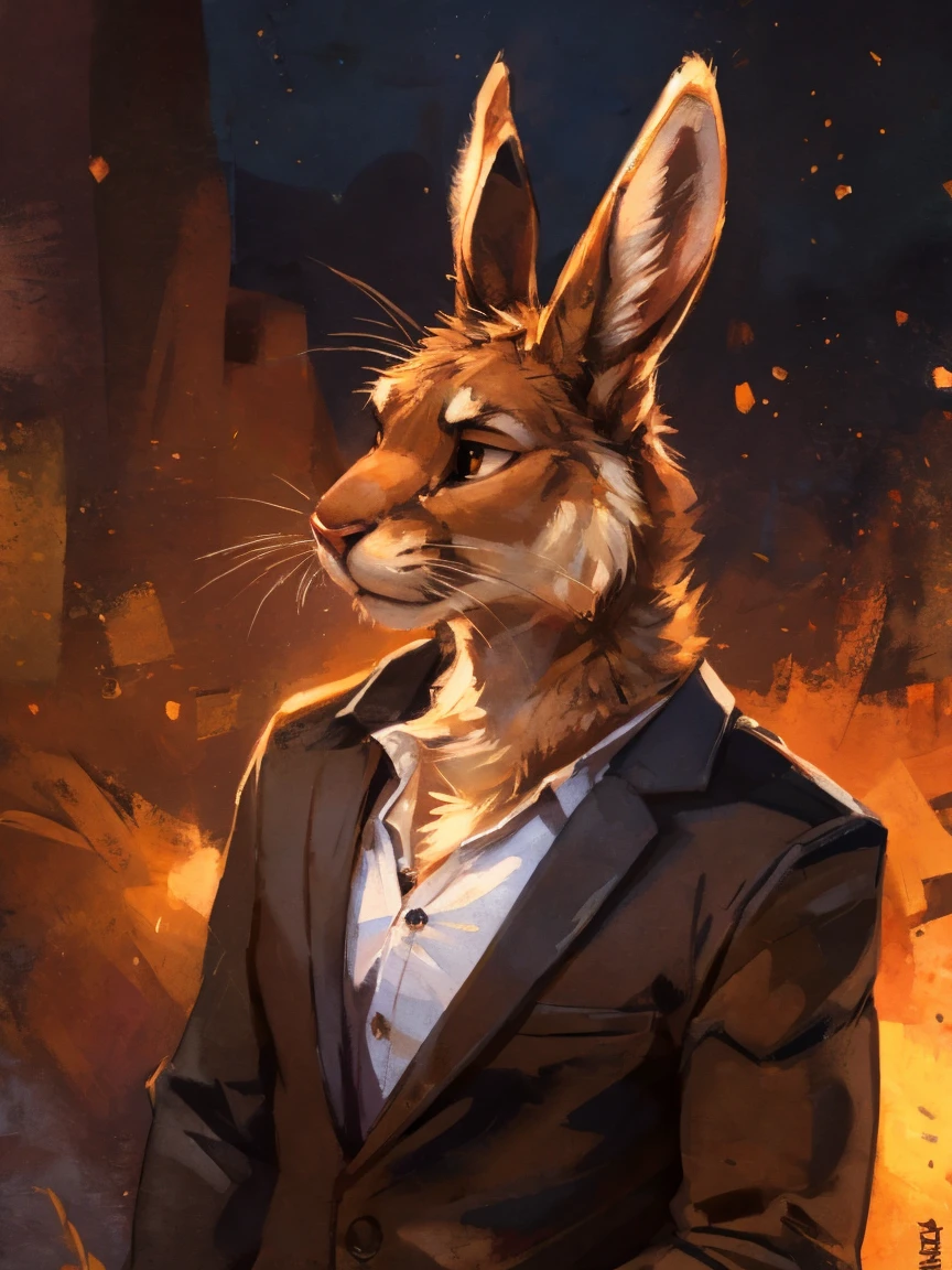 Light brown hare, in one color tone, with long ears, black tuxedo, By mystikfox61, by kenket