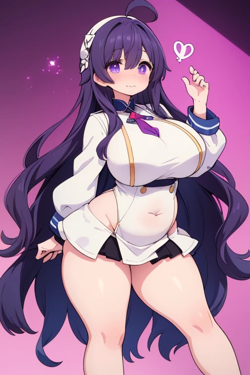(masterpiece), (highest quality), ((Super detailed))、(super delicate)、Cute naughty Artificer mother、Pastel colors hair、(overwhelmingly huge breasts:1.2, Thighs:1.2, thick legs:1.2, curvy:1.2, towering stature:1.6, massive fat thick unnatural belly, Plump、Gorgeous、purple eyes, (hair over one eyes:1.3, ahoge, messy hair:1.2, tired hair:1.2, flipped hair, very long hair, bags under eyes:1.3), black hair, (purple hair:1.1), (blush:1.2, emberrased:1.2, quiet personality:1.2, scared:1.2, looking away, wavy mouth), naked, hand over face