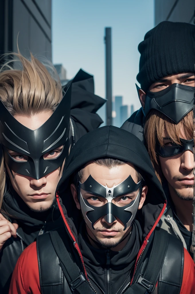 Create an image of several masked guys