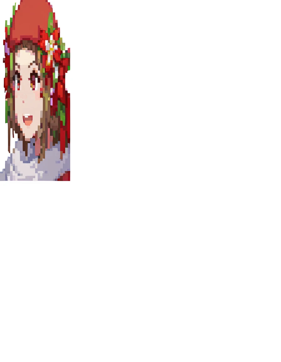 pixel art,Wearing a red hat and scarf、Anime girl with a red flower, masterpiece,Highest quality
