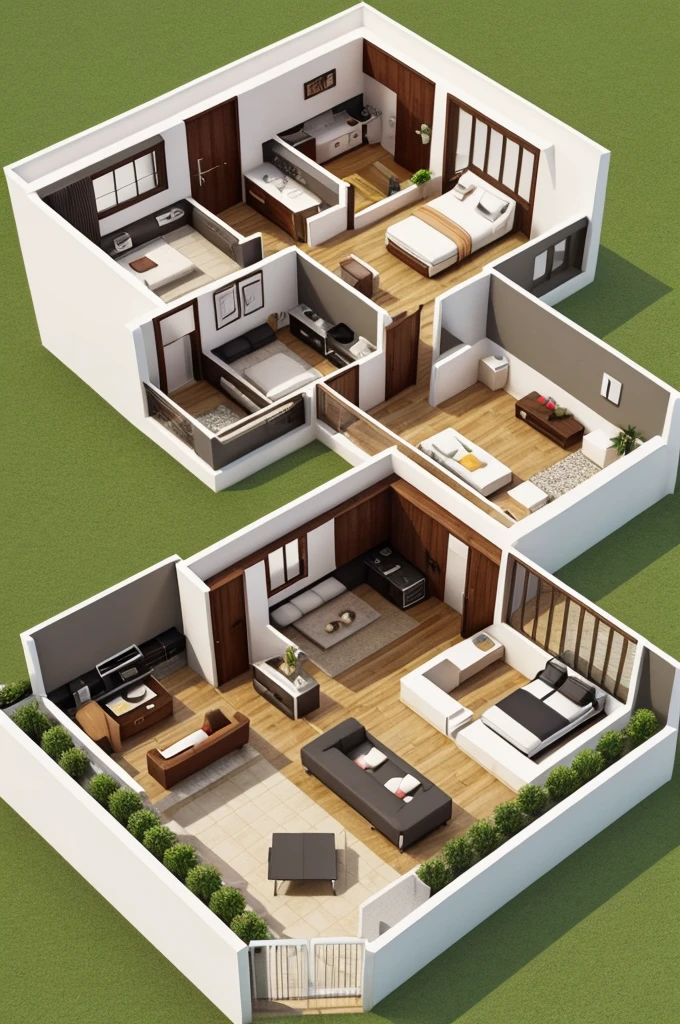Has una perspectiva isometrica de una casa con una circunferencia