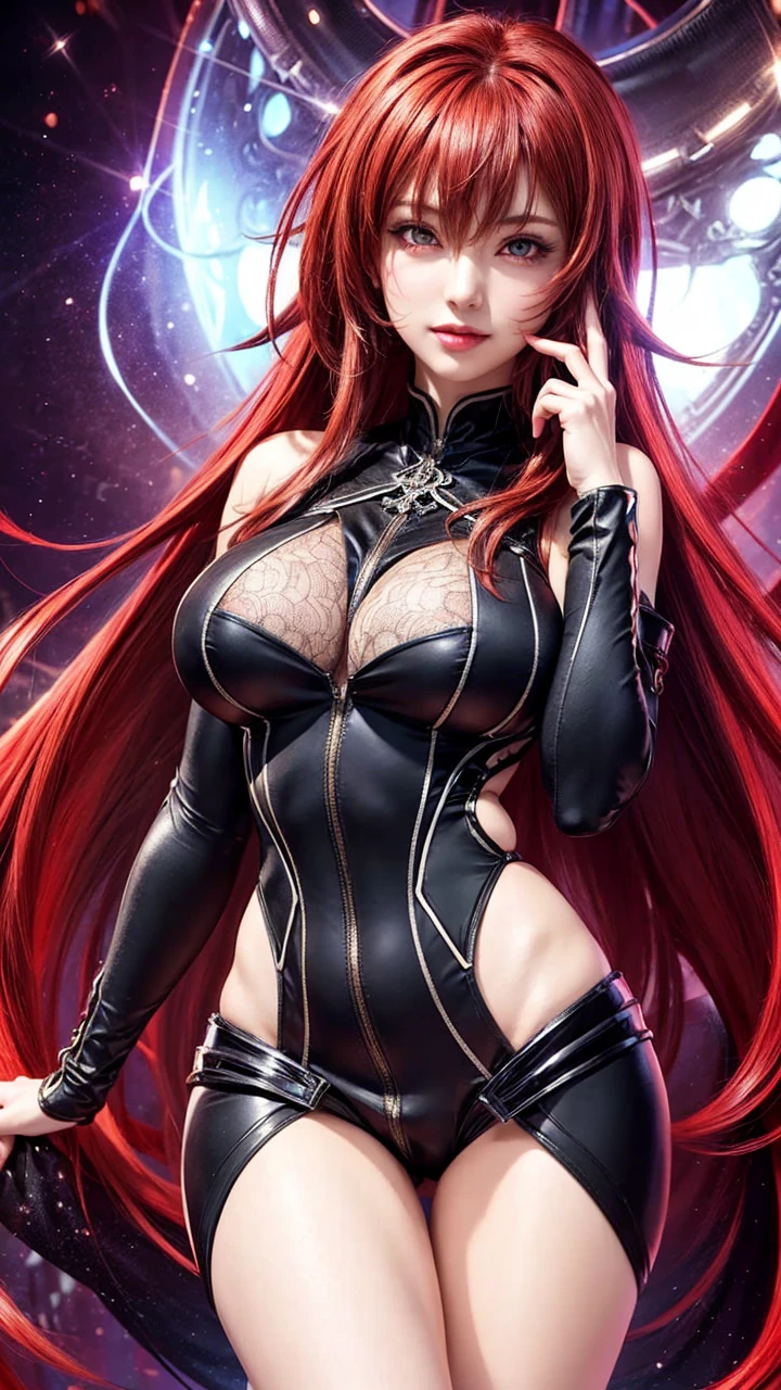 1girl, solo, rias gremory, looking at viewer, smile, upper body, detailed face, beautiful detailed eyes, beautiful detailed lips, exquisite detail, masterpiece, hyper detailed, 8k, photorealistic, cinematic lighting, dramatic lighting, intricate details, vibrant colors, rich colors, fantasy art, digital art