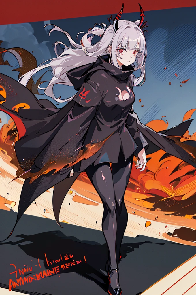 ((((a single girl)))), (red eyes with cat iris), ((demonic horns)), (((Armadura vermelha com detalhes em preto))), (maquiagem forte nos olhos), (batom preto), ((((make the character as if you were walking forward)))), (cabelos longos e vermelhos com fios pretos),