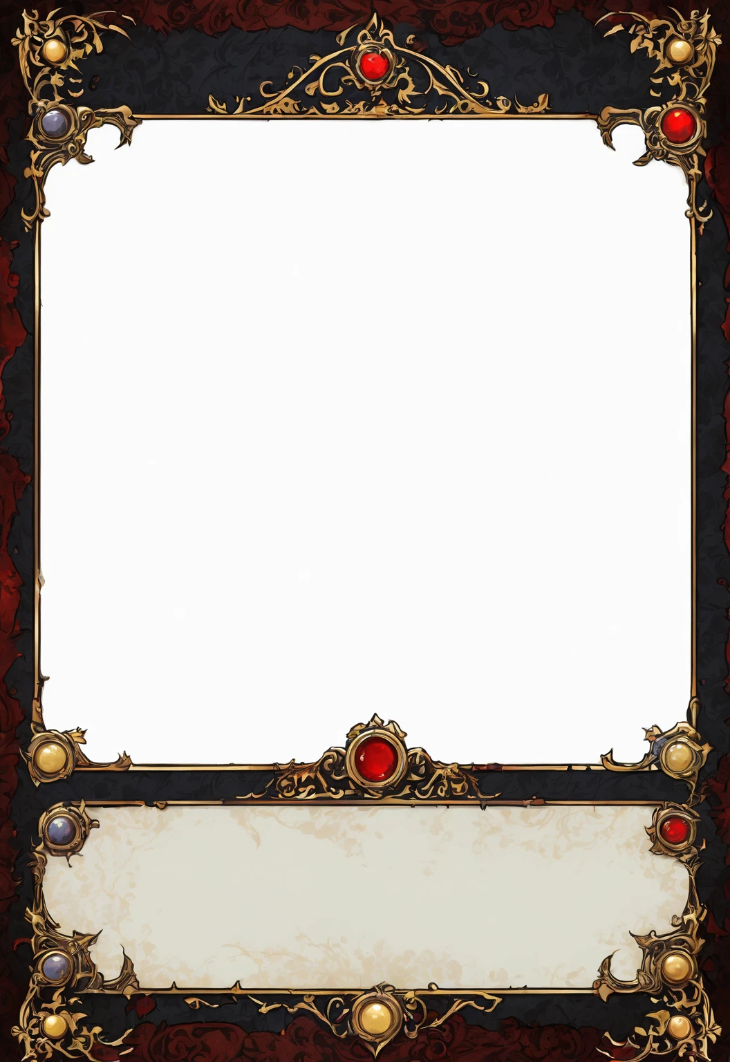 A card border UI,Medieval European aristocracy design,Dark Style,There are blood stains on the parchment backing.。