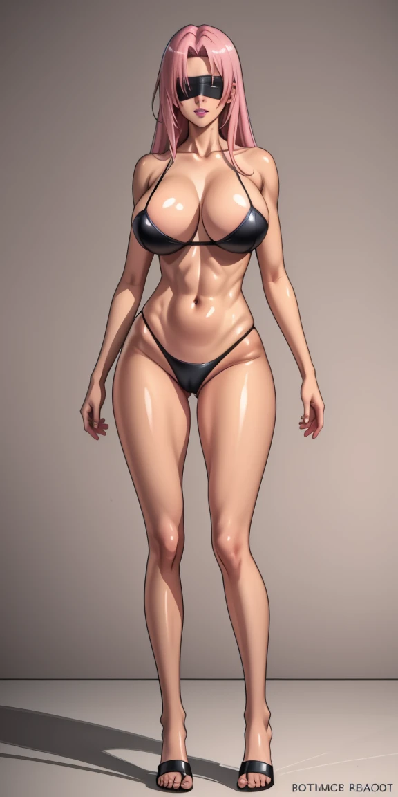 (masterpiece, HI quality: 1.1) 1girl full body standing good face，plump body，muscle body，bodybuilder muscle, nice ass，big breasts，narrow waist，fat hip，thick legs, hairstyle: braid, Color Hair: PINK long hair, Blindfolded: NO EYES, Skin: White (porcelain skin, sparkly skin), muscular, thighs, Mature woman, Abs, looks at the viewer smiling, extremely huge breasts, maternal, chest cover with clothes (Hell knight ingrid (anime style) Demon Knight Ingrid (OVA))