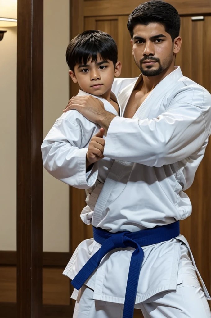 Padre orgulloso de su hijo karateka