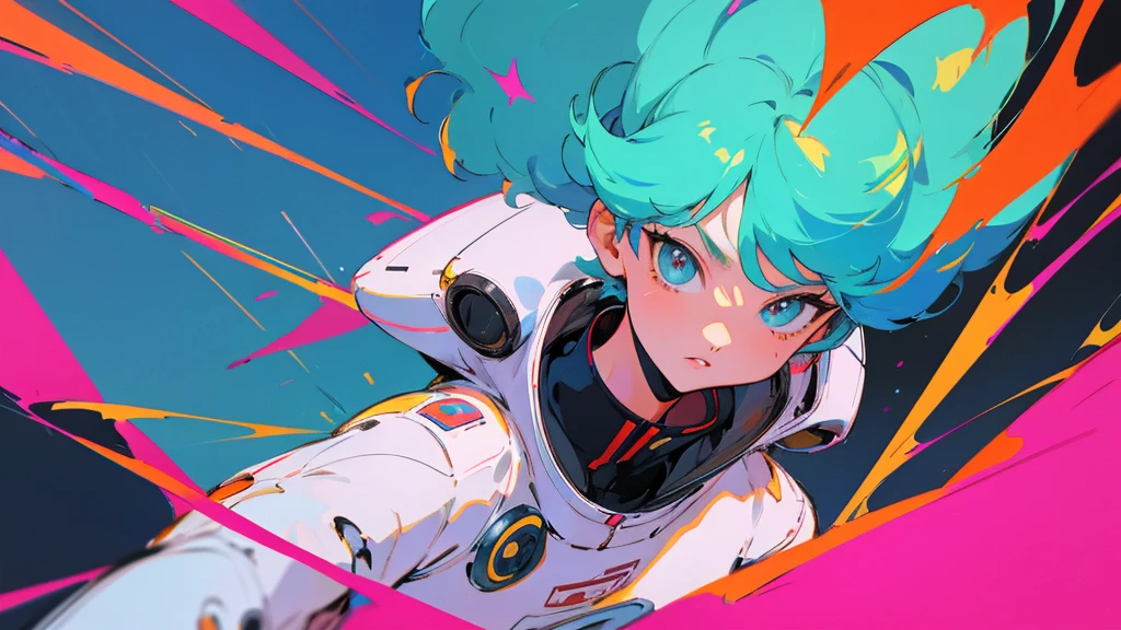 A cartoon character wearing a space suit and flying an airplane, Portrait Anime Astronaut Girl, Pilot Girl, cute Pilot Girl, Lo-fi Girl, Akira art style, Macross Style, Akira-style illustration, style of akira motion movie, M cross, Akira Vibe, Inspired by Josan Gonzalez, Lofi Art, Admire the art style, 80s anime art style,girl,Shortcuts