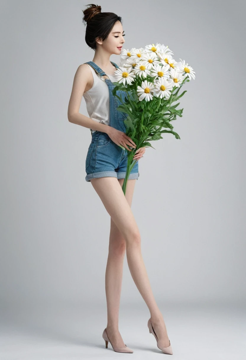 create unique beautiful style realistic detailed image that does not exists,standing,holding a flower