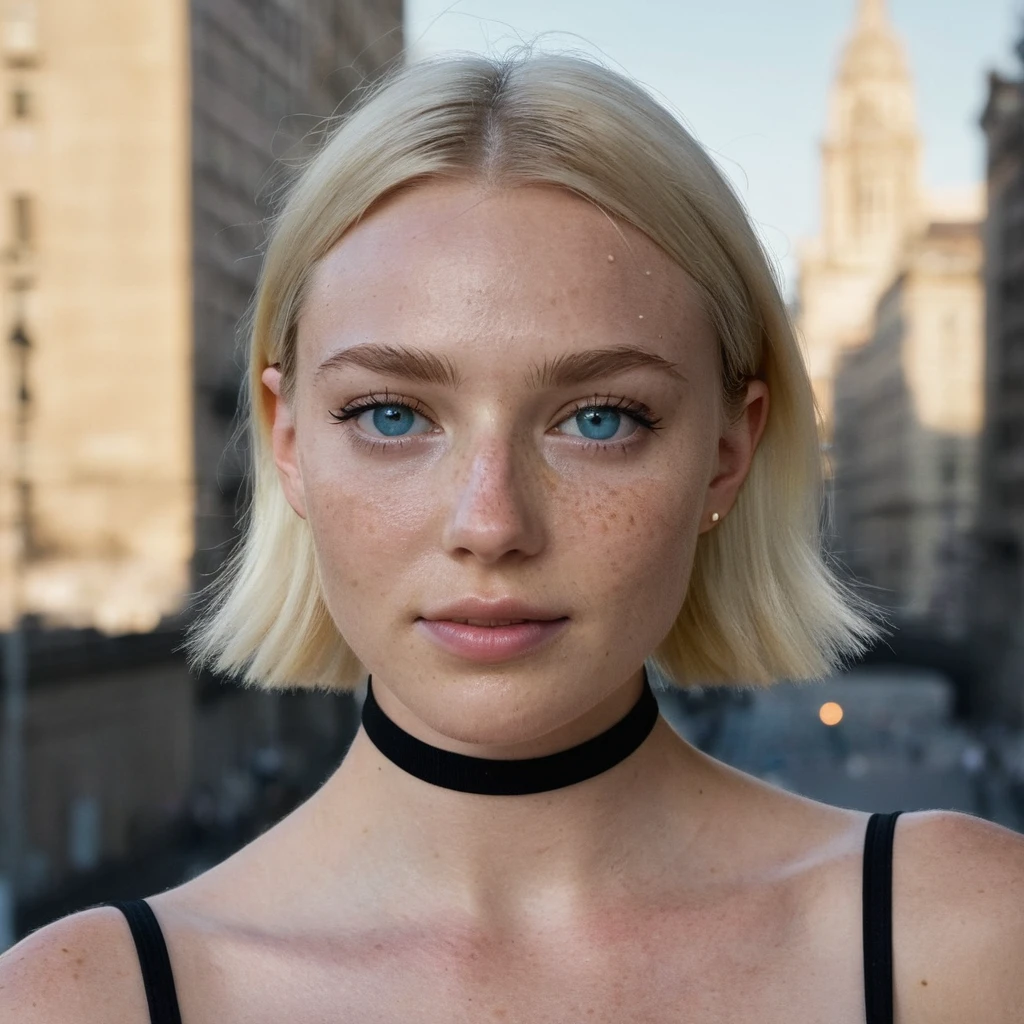 (Skin Texture, pores, natural,iPhone,RAW)), (blonde hair: 1.3) natural lighting,Highest Quality full body photo of a stunning woman blue eyes, freckles ,black thin choker, Nikon Z9, realistic matte skin, blurry city in the background, 8K, symmetric, Negative prompt: ugly, deformed, airbrushed, photoshop, rendered, (multiple people), blurry, cleavage, red lipstick,
Steps: 30, Size: 1024x1024, Seed: 359619618, Model: juggernautXL_v7Rundiffusion, Version: v1.7.0, Sampler: DPM++ 2S a Karras, CFG scale: 5.5, Model hash: 0724518c6b, "krfroseth_xl_1_standard_merger_14_90_02_08: 5b5439b0311c"