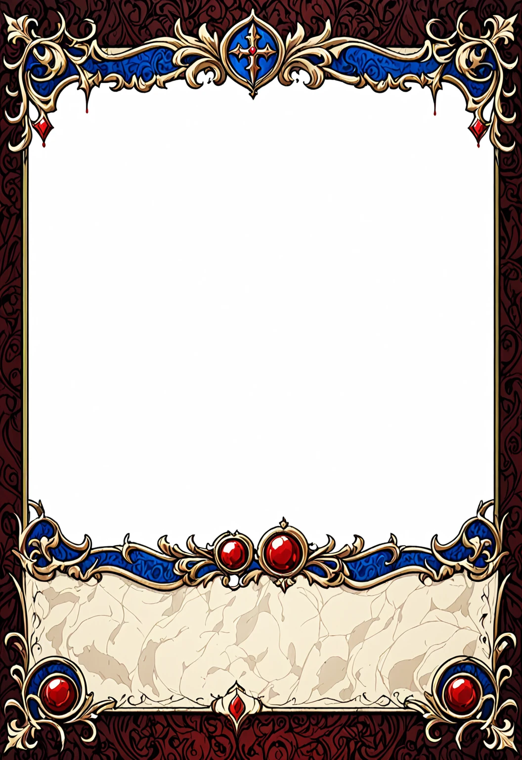 A card border UI,Medieval European aristocracy design,Dark Style,There are blood stains on the parchment backing.。
