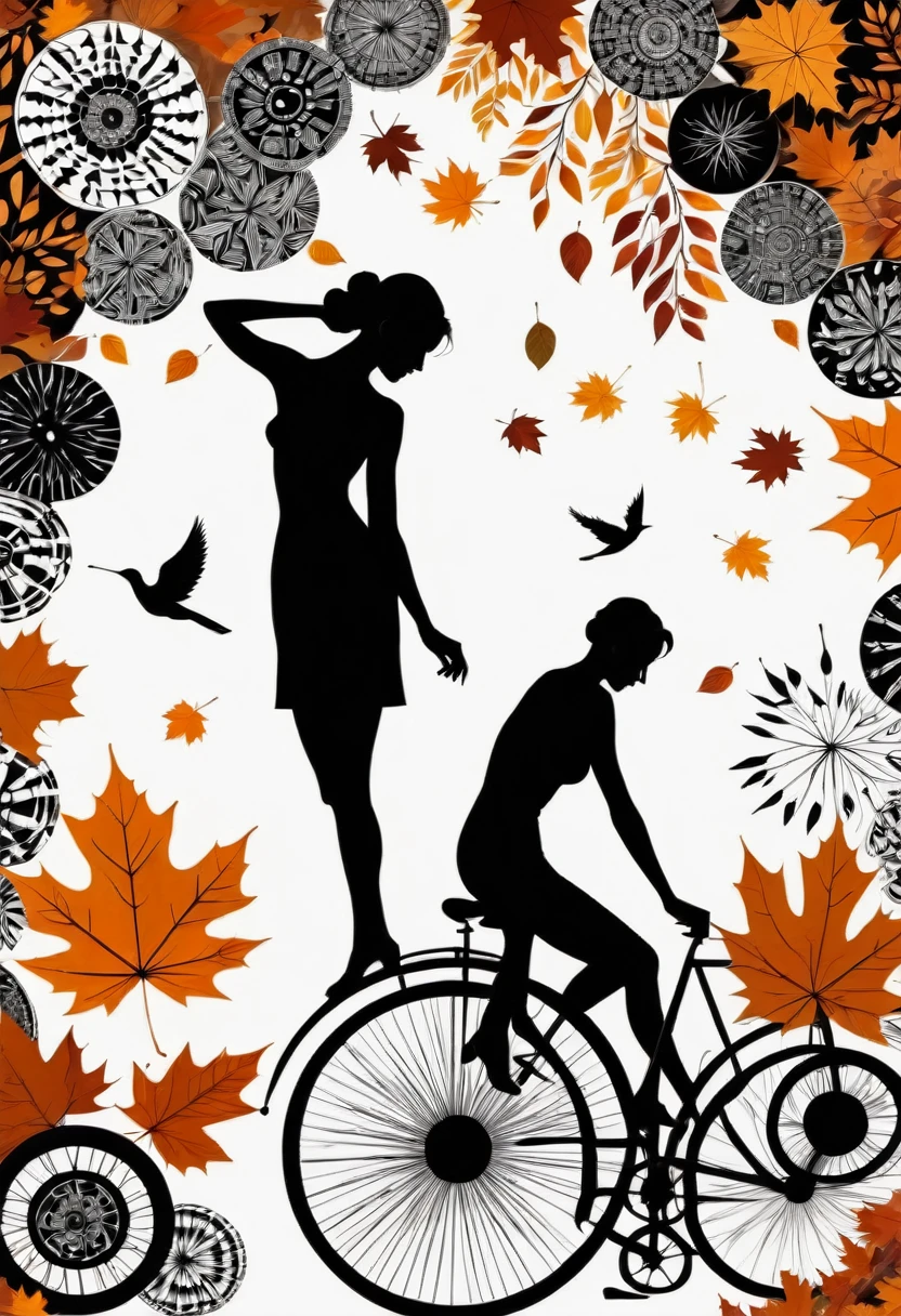Silhouette Style Nude, A beautiful back, Cozy autumn themed Batik Art, Gorgeous geometric shapes, Wheels within wheels, pattern, autumn, point, batik, Fall Decorations, autumn elements
. High contrast, Simplicity, black and white, Stark, Dramatic